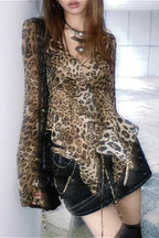 Y2K Asymmetrical Leopard Hem T-Shirt