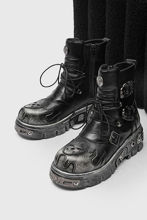 Washed Buckle Combat Boots