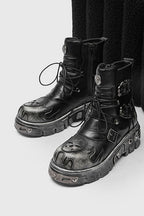 Washed Buckle Combat Boots