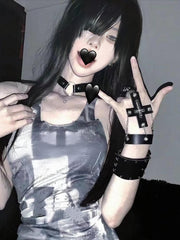 Alternative Dark Punk Skull Y2K Cross Glove-Ring Combo Gloves