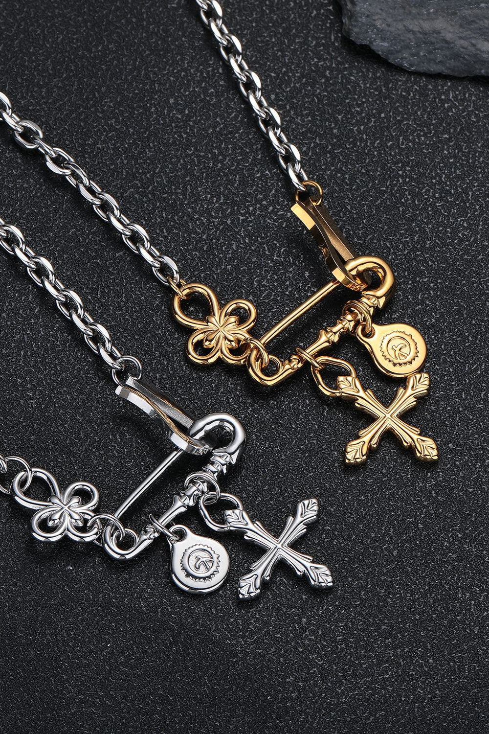 Hip Hop Pin Cross Flower Necklace