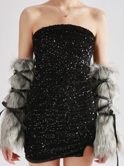 Y2K Millennial Hot Girl Subculture Faux Fur Strapped Gloves