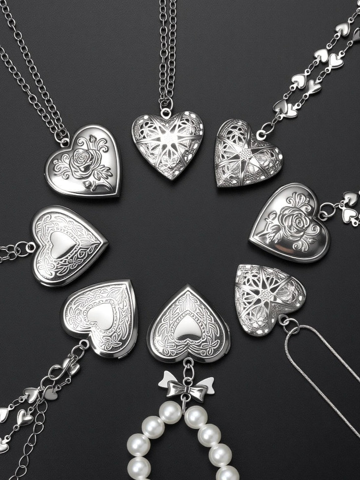 Silver Vintage Carved Heart Necklace Secondary image