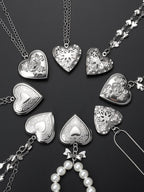 Silver Vintage Carved Heart Gothic Necklace