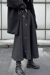 Dark Japanese Street Buckle Midi A-Line Skirt