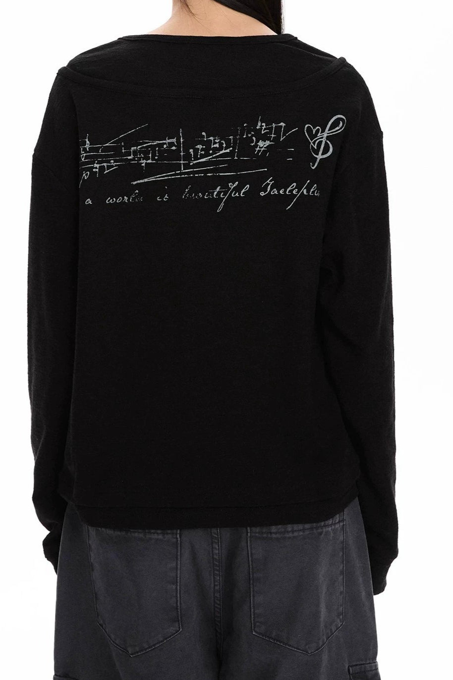 Music Note Layered Neck Sweatshirt