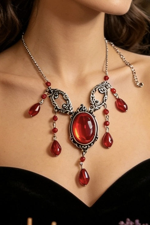 Red Oval Drop Pendant Necklaces Main image
