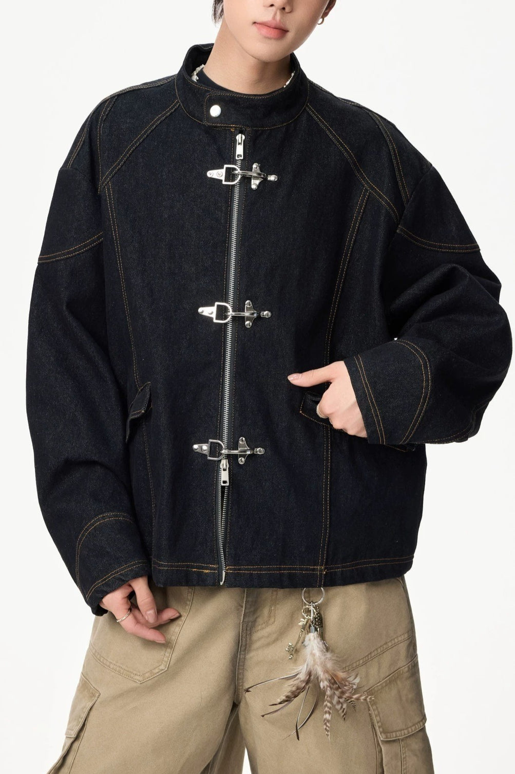 Metal Clasp Contrast Stitch Jackets
