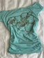 Y2K One Shoulder Hibiscus Rhinestone T-shirt