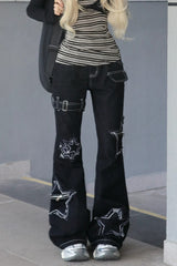 Edgy American Star Patch High-Rise Wide-Leg Pants