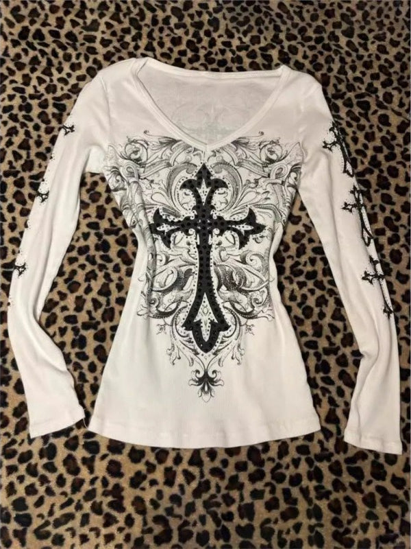 Y2K Cross Graphic Grunge T-shirt