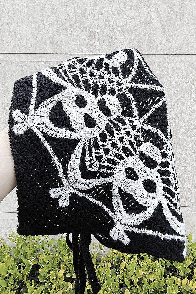 Skull Crochet Knit Headscarf Hat