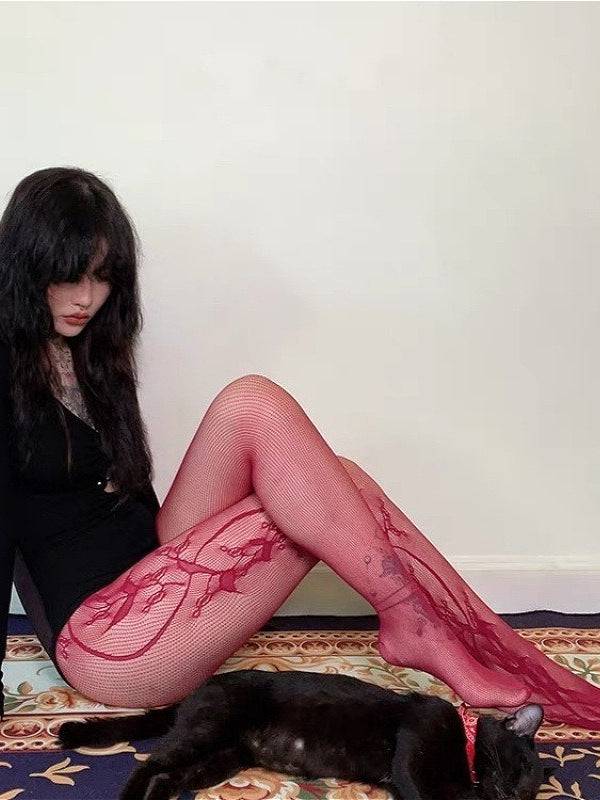 Gothic Snake Print Hollow Fishnet Socks Secondary image