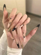 Y2K French Black Pink Star Press On Nails