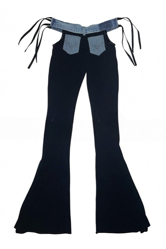 Y2K Baddie Color Block Slim Flare Denim Pants