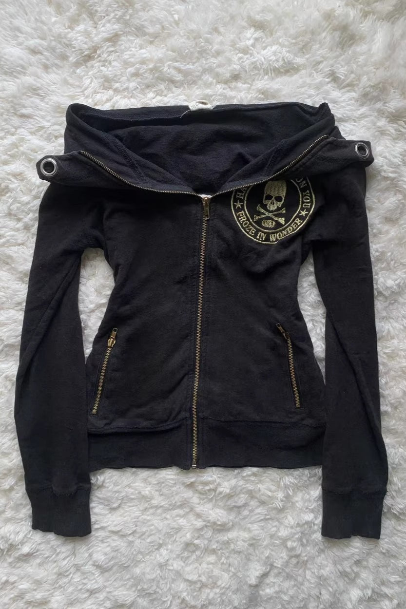 Skull Badge Cowl Neck Zip Hoodie Main image