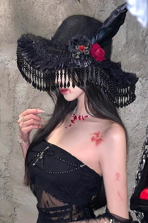 Goth Lolita Witch Hat Dark Lace Countess Widow Hat Main image