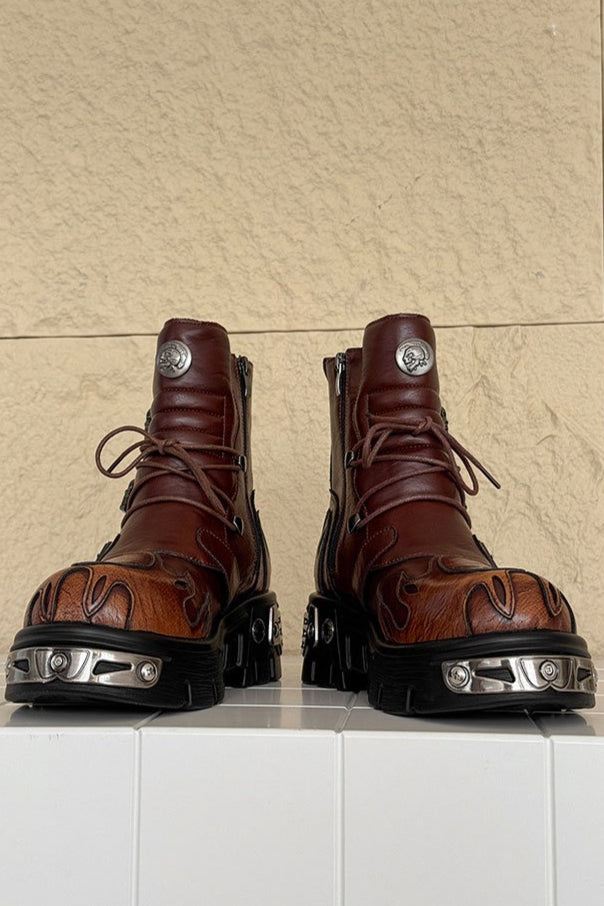 Washed Buckle Combat Boots