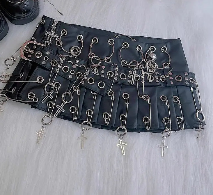 Circular Cross Pin PU Leather Skirt Secondary image