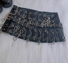 Circular Cross Pin PU Leather Skirt