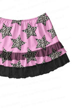 Pink Star Print Ruffle Mini Skirt