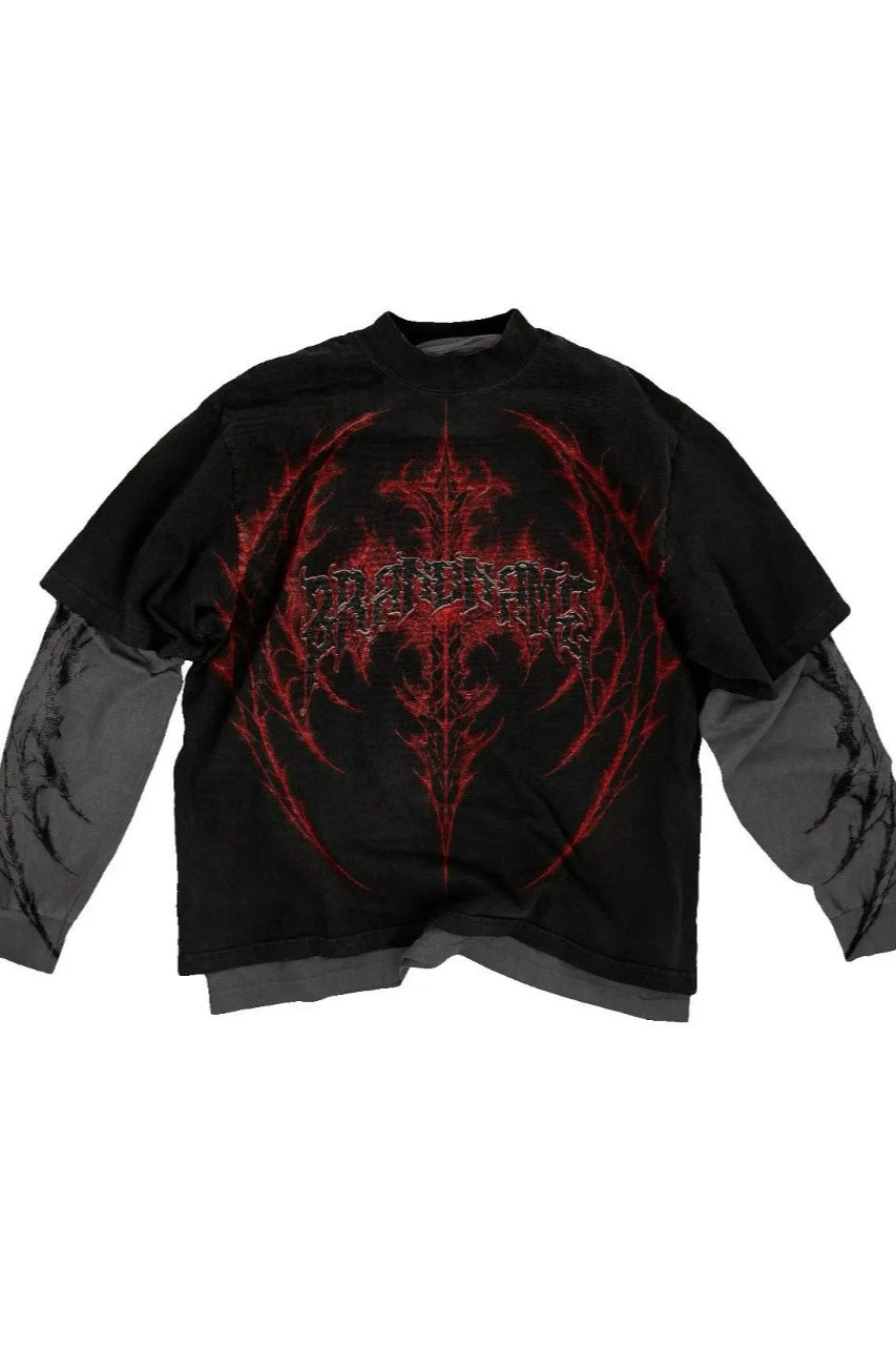 Gothic Scarlet Mystery Texture Layered T-shirt Main image
