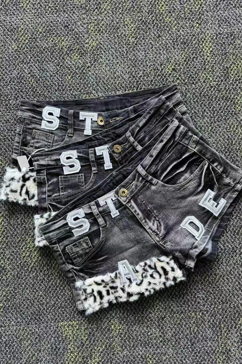 Punk Letter Print Low Rise Denim Shorts Main image