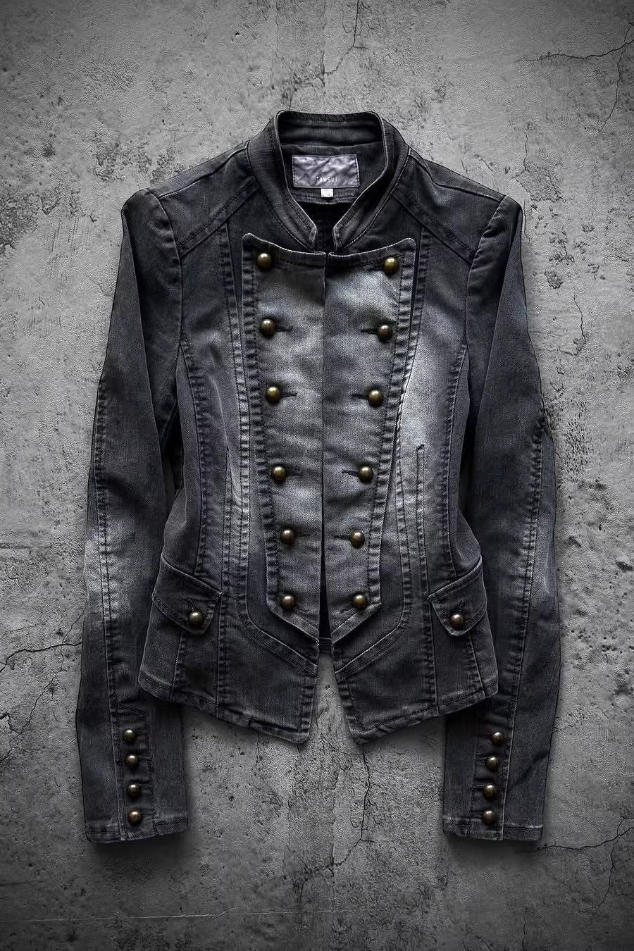 Military Stud Washed Fitted Denim Jacket Main image