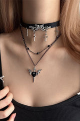 Vintage Leather Gem Cross Necklace