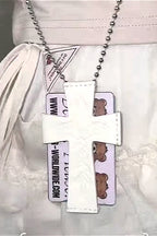 Y2K Rose Cross Card Holder Necklace