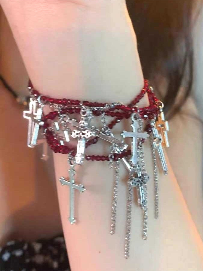 Punk Cross Tassel Multi-layer Beaded Bracelet Main image