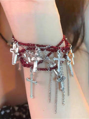 Punk Cross Tassel Multi-layer Beaded Bracelet