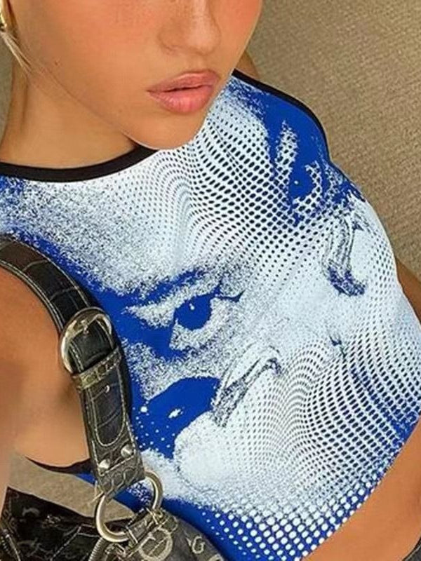 Futuristic Pixel Print Slim Fit Crop Top Main image