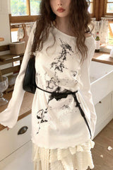 Punk Printed Crew Neck Slim Knit Top