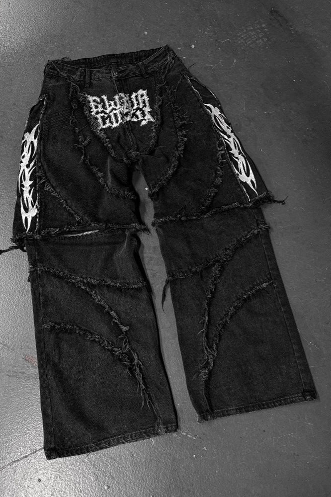 Fur Trim Patchwork Loose Denim Pants Main image