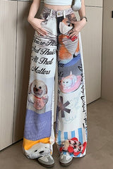 Graphic Print Loose Straight-Leg Pants