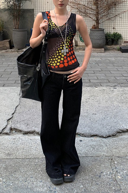 Y2K Sheer Polka Dot Mesh Top