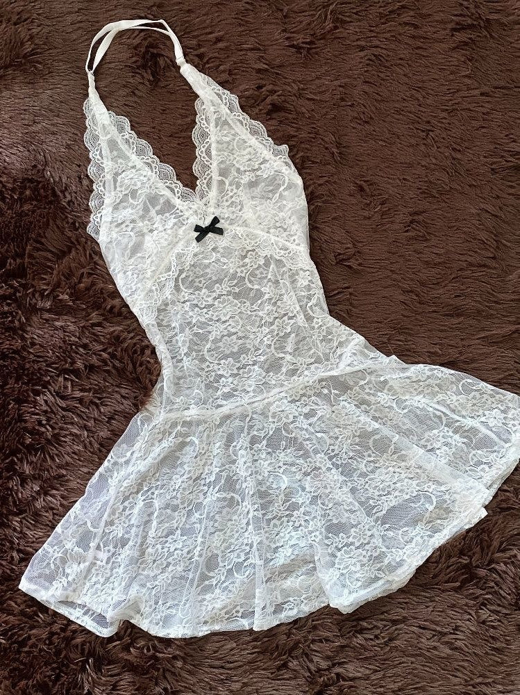 Sheer Lace Halter Slim Layering Mini Dress