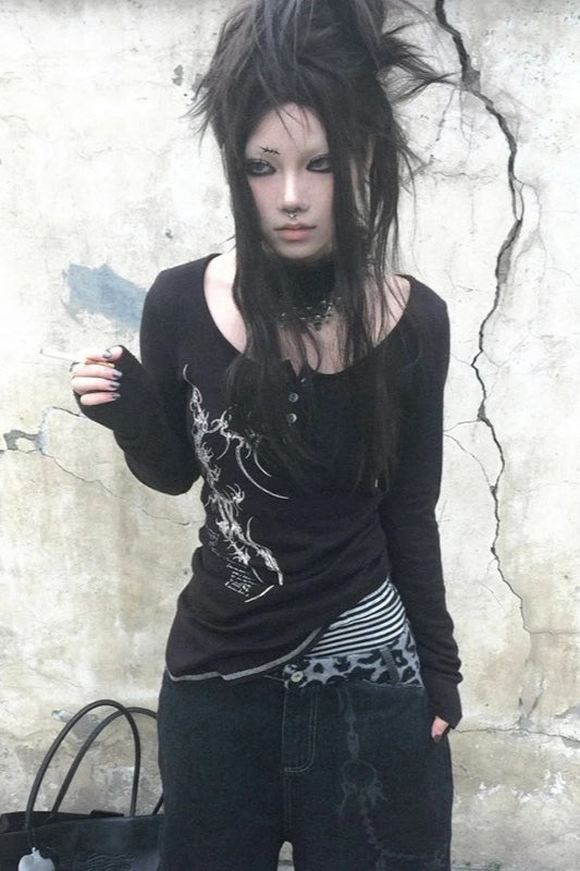 Tattoo Print Irregular Gothic Knit Top Secondary image