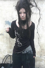Tattoo Print Irregular Gothic Knit Top