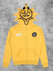 Skull Print Zip-up Long Sleeve Hoodie