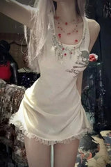 Punk Skull Print Lace Mini Dress