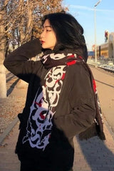 Goth Y2K Letter Graphic Striped Knit Scarf