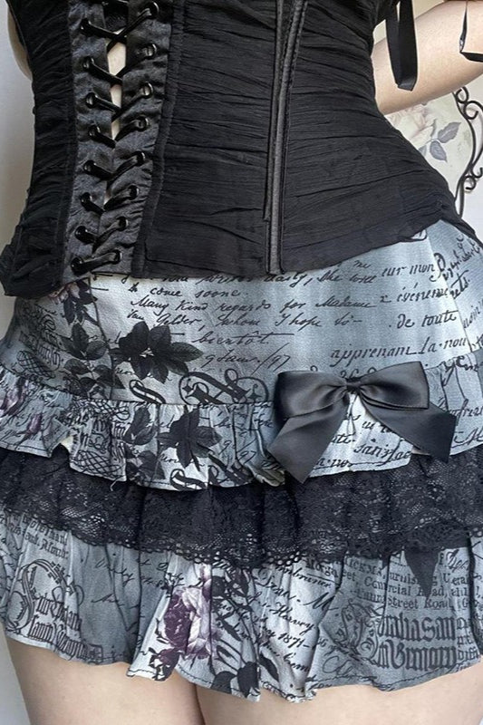 Halloween Gothic Lace Trim Low Waist Ruffled Mini Skirt Secondary image