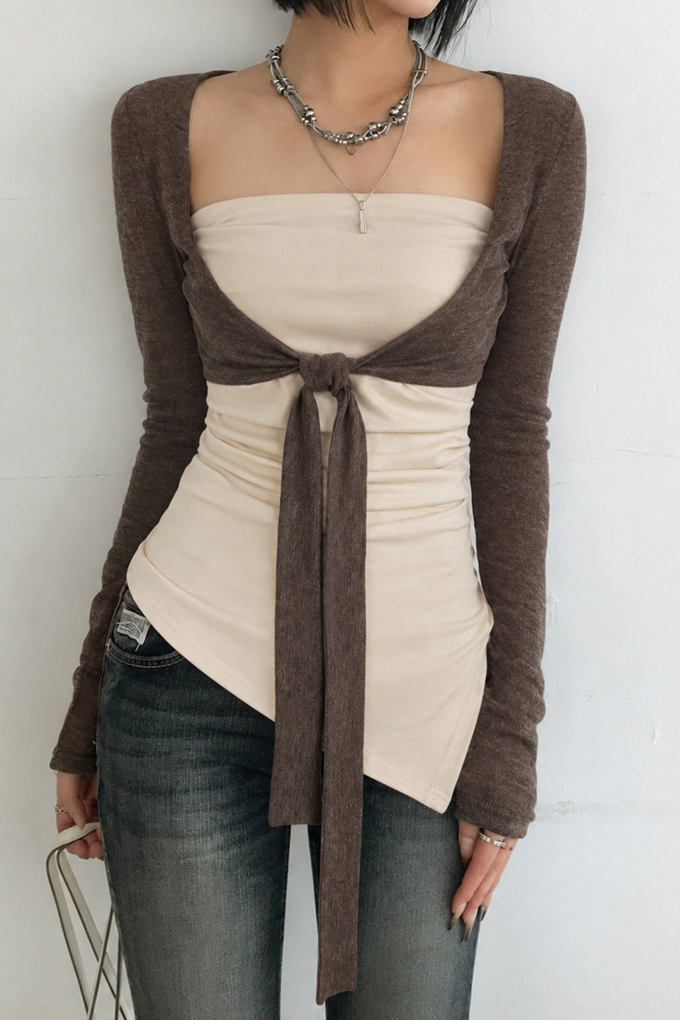 Asymmetric Tube Top Layered Cardigans