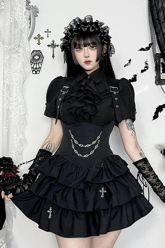 Dark Gothic Chain High Waist Sleeveless Cake Mini Dress Main image