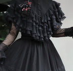 Gothic Dark Lace Pearl Button Blouse
