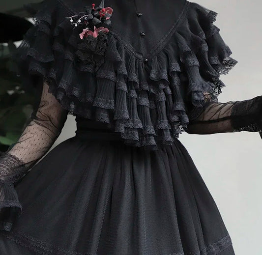 Gothic Dark Lace Pearl Button Blouse