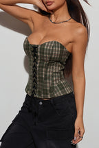 Plaid Strapless Lace Up Corsets