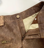 Vintage Zipper Detail Leather Shorts